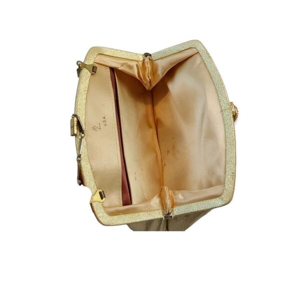 Harry Lavine Women's Gold Metalic Clutch Handbag W/ Chain Handles & Clasp Close. - Picture 12 of 14